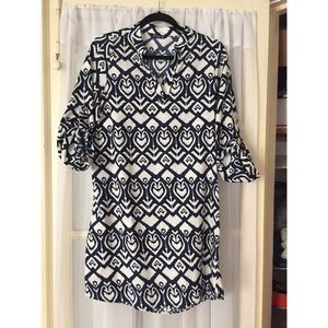 Navy & white ikat popover dress